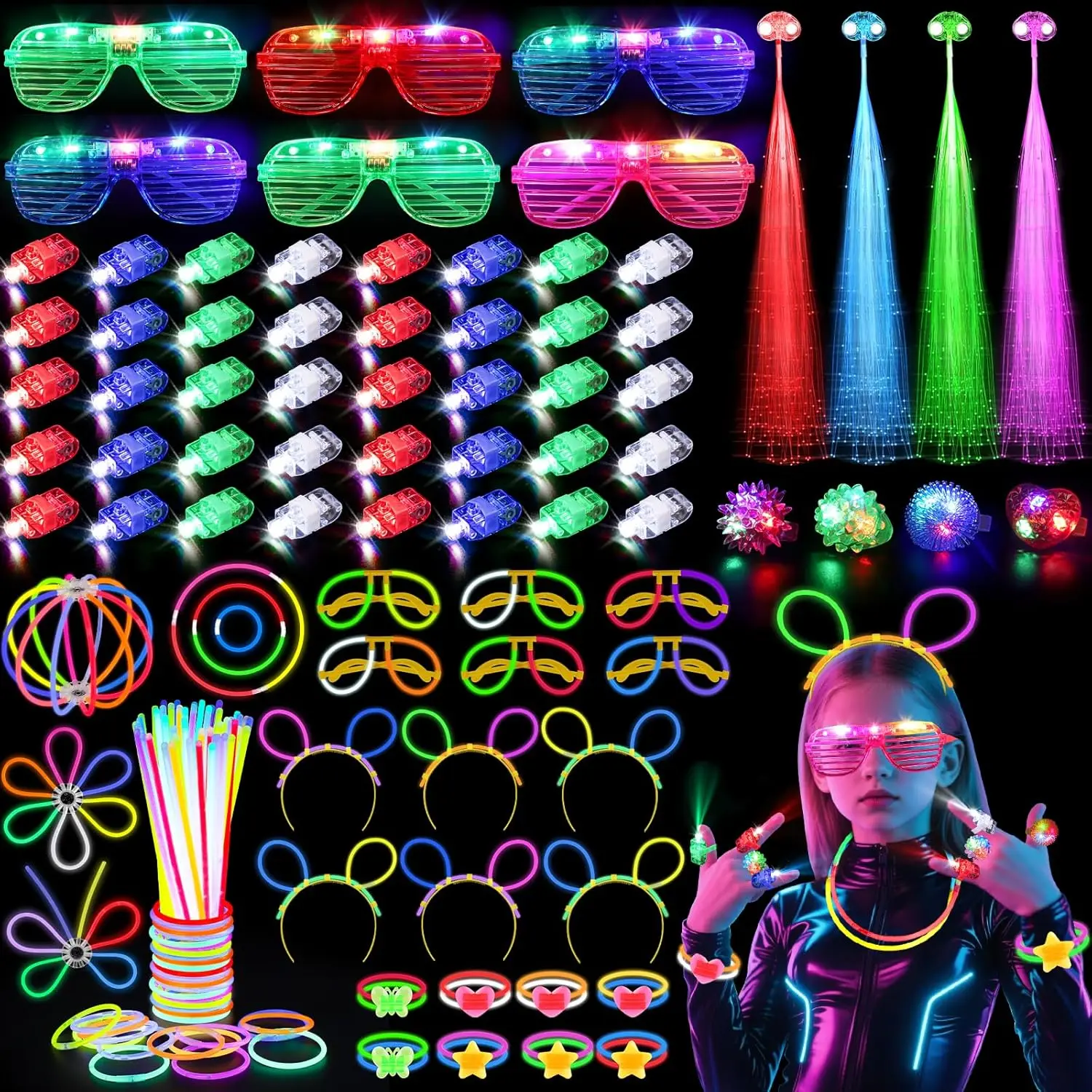 Glow In The Dark Party Glasses - 128 шт. светящихся очков, LED-заколки для