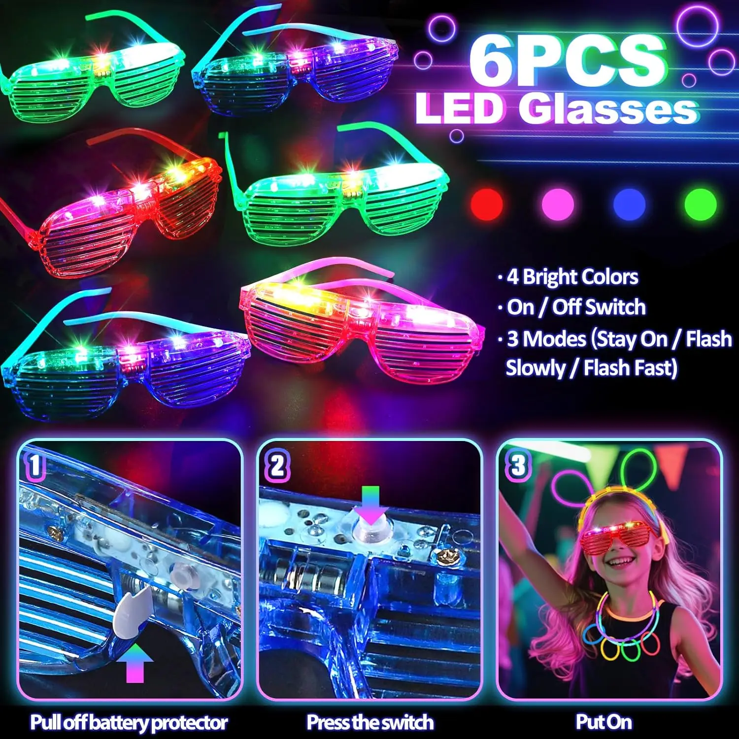 128 шт. светящихся очков, LED- – обзор и цена Glow In The Dark Party Glasses