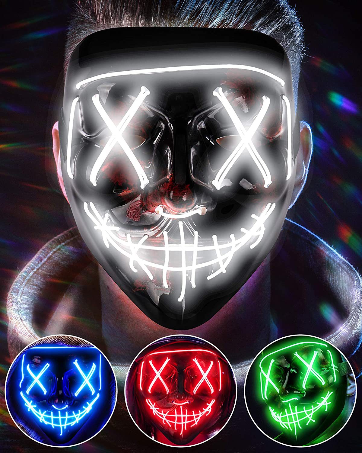 Беспроводная страшная светящая – обзор и цена Led Purge Mask Halloween