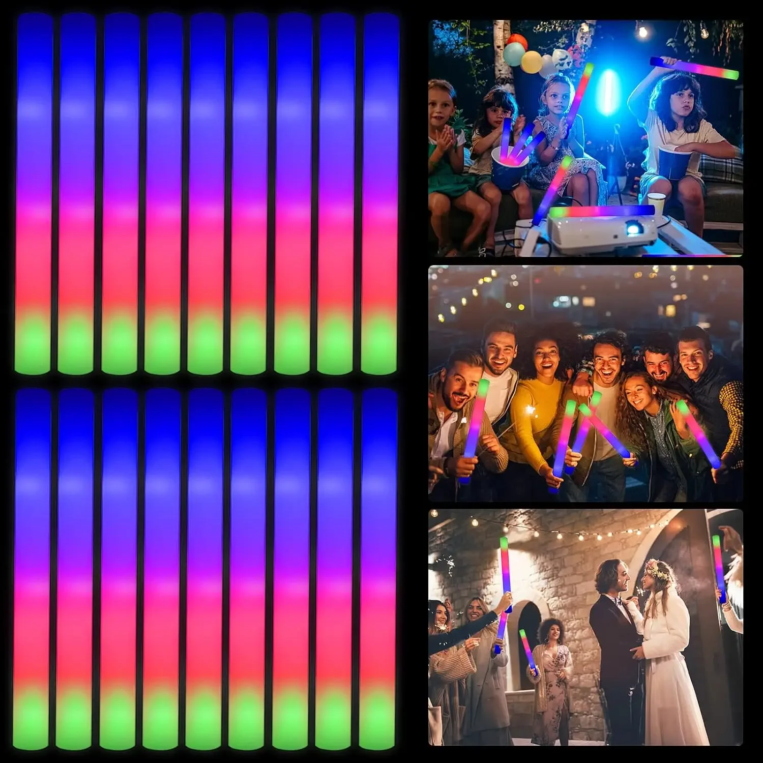 50 шт. светодиодных пенопласто – обзор и цена Flashing Led Foam Sticks Party
